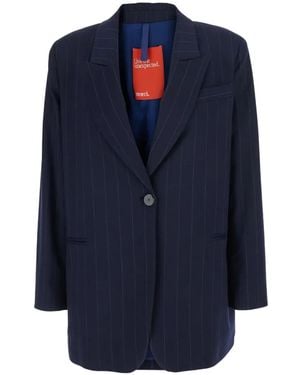..,merci Pinstripe-Pattern Single-Breasted Jacket - Blue
