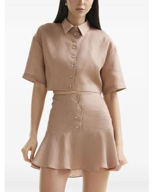 Mia Peculiar Wave Linen Cropped Shirt - Natural