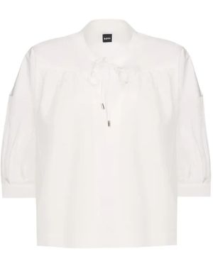 BOSS Drawstring-Neck Puff-Sleeve Shirt - White