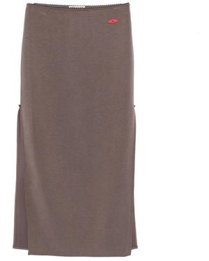 Samuel Guì Yang Logo-Patch Side-Slit Skirt - Brown