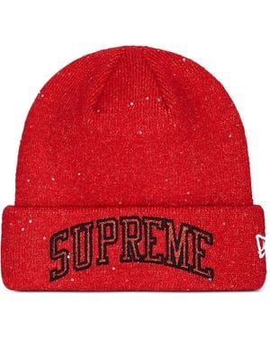 Supreme New Era Metallic Arc Beanie Hat - Red