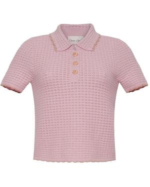 Cara Cara Melody Tipped Polo Top - Pink