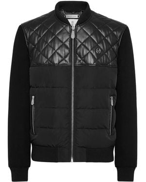 Philipp Plein Leather Bomber Jacket - Black