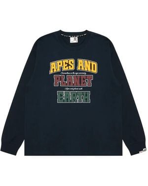 Aape By A Bathing Ape Graphic-Print Long-Sleeve T-Shirt - Blue