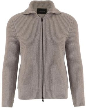 Tagliatore Ribbed-Knit Zip-Up Jumper - Grey