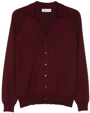 Miu Miu Logo-Embroidered V-Neck Cardigan - Purple