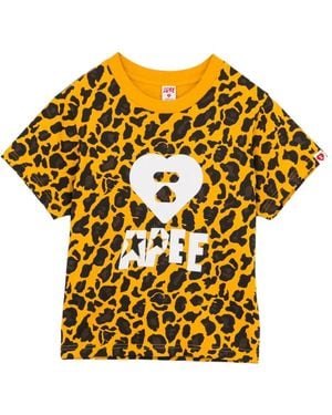 AAPE BY A BATHING AP Leopard-Print Logo-Print T-Shirt - Yellow
