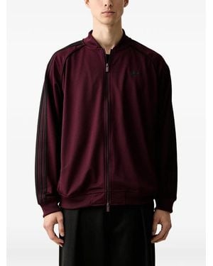 adidas Side-Stripe Zip-Up Sweater - Red