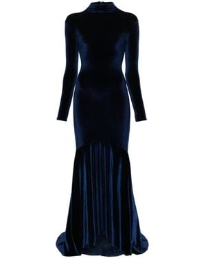 Atu Body Couture High-Neck Velvet Gown - Blue