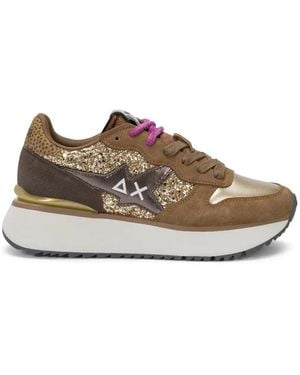 Sun 68 Ally Glitter-Detail Paneled Sneakers - Brown