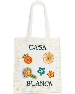 CASABLANCA Large Crochet Tote Bag - White