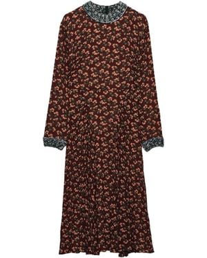 Prada Robe Mi-Longue Plissée À Fleurs - Marron