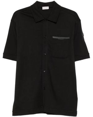 Moncler Chemise En Coton À Logo En Cuir Et Manches Courtes - Black
