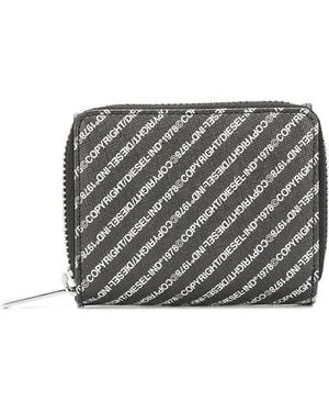 DIESEL Logo-Print Bi-Fold Zipped Wallet - Grey