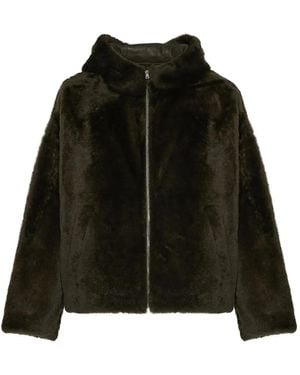 Yves Salomon Hooded Shearling Jacket - Black