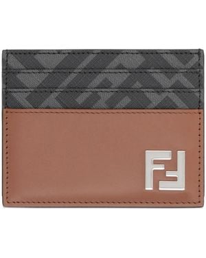Fendi Ff Squared Leather Cardholder - Gray