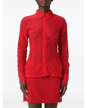 MSGM Lace Zip-Up Shirt - Red