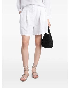 120% Lino Pantalones Cortos De Vestir Con Pinzas - Blanco