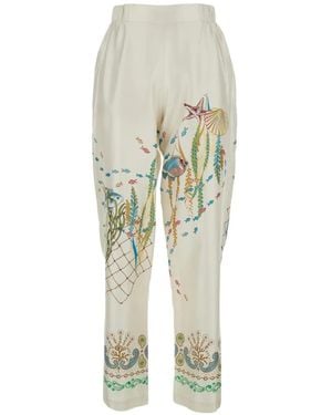 Mantero 1902 Pantaloni A Fiori - Bianco