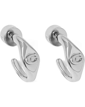 COACH Pendientes De Aro Con Placa Del Logo - Blanco