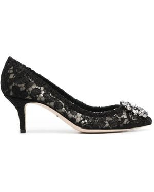 Dolce & Gabbana Lace Brooch-Detail Court Shoes - Black
