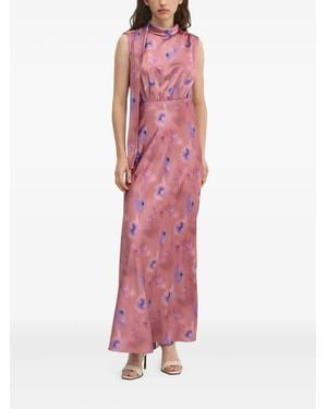 HUGO Butterfly-Print Satin Maxi Dress - Pink