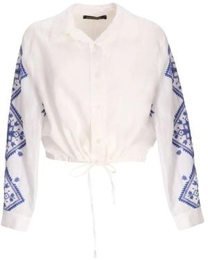 Greek Archaic Kori Embroidered Drawstring-Detail Shirt - White