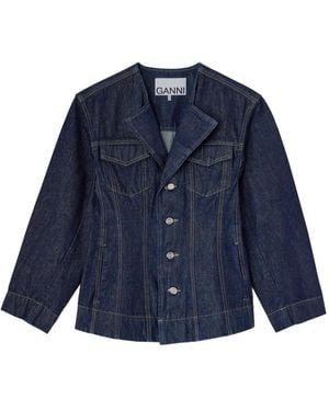 Ganni Dark Rinse Denim Blazer - Blue