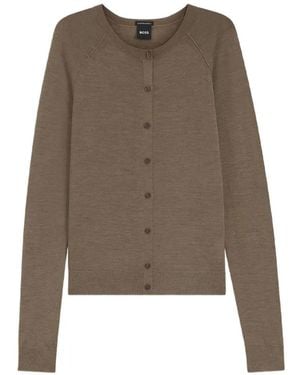 BOSS Cardigan À Col Rond En Laine Mérinos Superfine - Brown