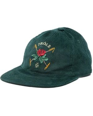 Drole de Monsieur Embroidered Corduroy Cap - Green