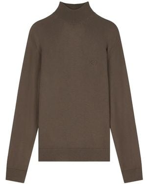 Giorgio Armani Logo-Embroidered High-Neck Jumper - Brown