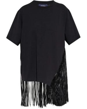 Sportmax Fringed-Detailing Asymmetric T-Shirt - Black
