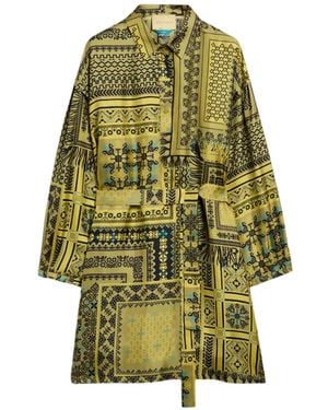 Momoní Uma Printed-Silk Blouson Mini Dress - Yellow