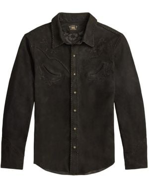RRL Embroidered Suede Shirt - Black