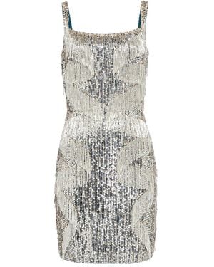 Jenny Packham Tina Sequin Fringe Mini Dress - Grey