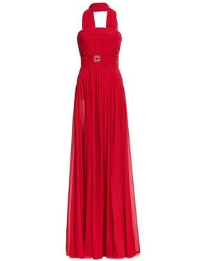 Elie Saab Ruched Silk Maxi Dress - Red