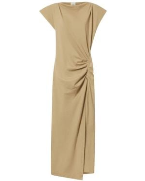 Isabel Marant Nadela Draped Slit-Detail Maxi Cotton Dress - Natural