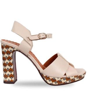 Chie Mihara Patterned-Heel Cross-Over Sandals - Pink