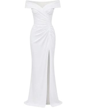 Rhea Costa Athena Draped Crepe Gown - White