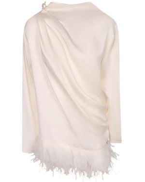Fabiana Filippi Feather-Trim Draped Top - White