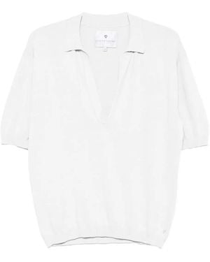 Seven Gauge V-Neck Ribbed-Trim Polo Shirt - White