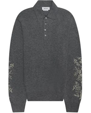 McQueen Embroidered Long-Sleeve Polo Shirt - Grey