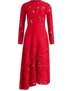 Patou Vestido asimétrico con encaje floral - Rojo