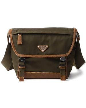 Prada Medium Leather And Re-Nylon Messenger Bag - Brown