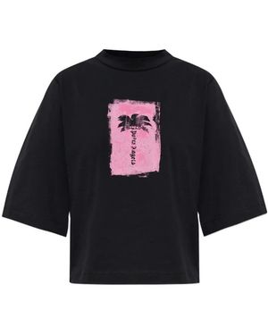 Palm Angels Camiseta Con Motivo De Palmeras - Negro