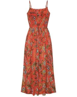 Cara Cara Vestido midi Carmen con ribete de volantes - Rojo