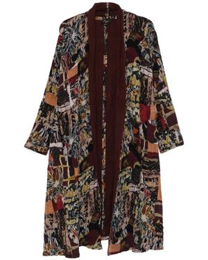 Raga Abstract-Print Crinkled Coat - Brown