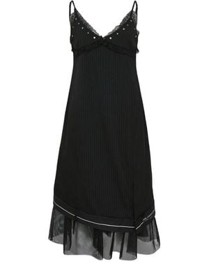 ANDERSSON BELL Lace-Detail Pinstripe Midi Dress - Black