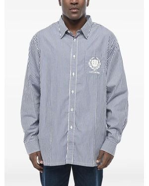 Givenchy Embroidered-Logo Striped Shirt - Blue