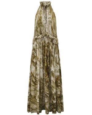 Oude Waag Marble-Print Ruffled Dress - Green